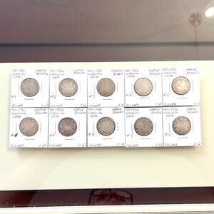 Canada 1911-1936 Silver 10 x 25 Cent Quarters Unknown Dates
